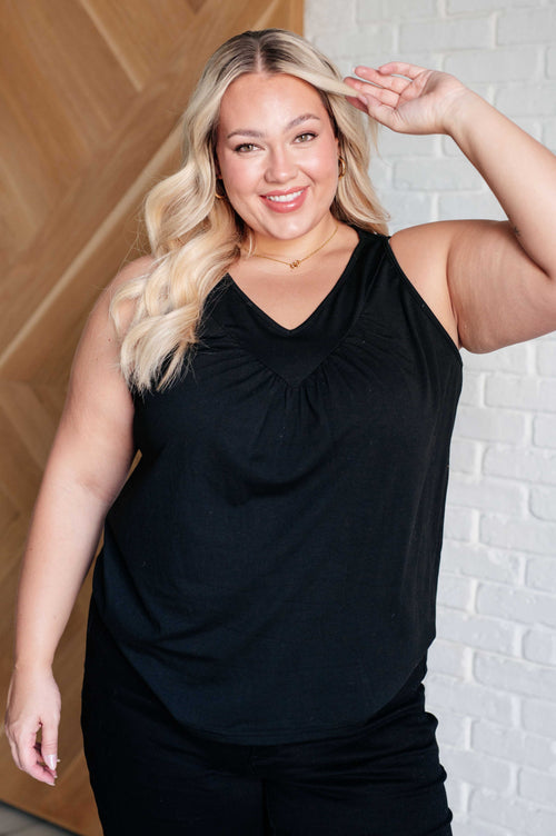 Not So Anxious V-Neck Tank in Black - Maple Row Boutique 