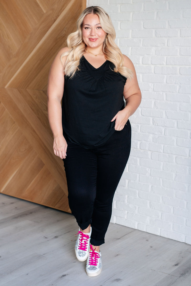 Not So Anxious V-Neck Tank in Black - Maple Row Boutique 