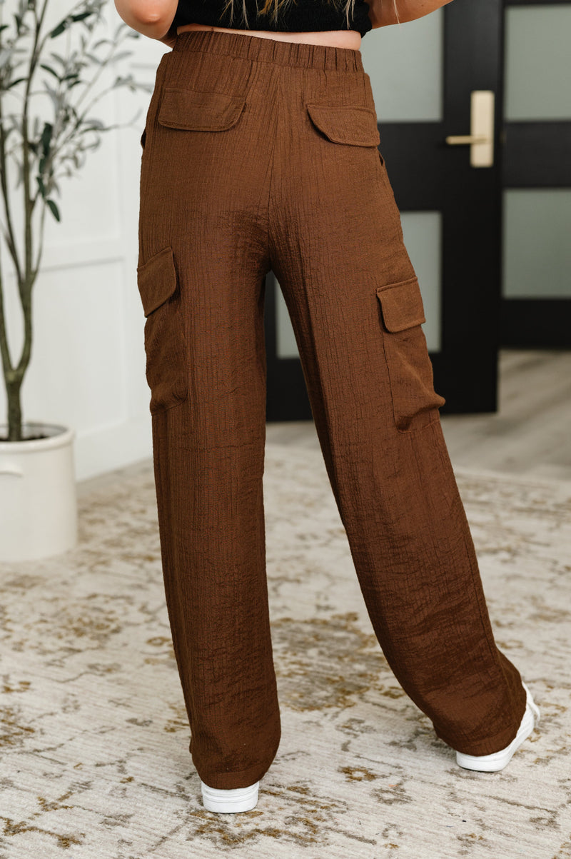 Off Duty Straight Leg Cargo Pants in Brown - Maple Row Boutique