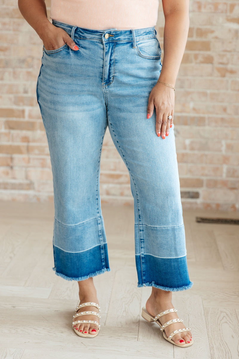 Olivia High Rise Wide Leg Crop Jeans in Medium Wash - Maple Row Boutique 