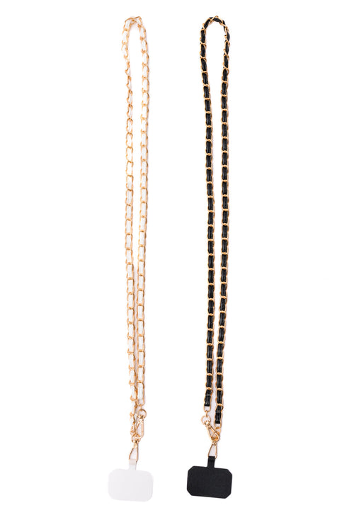 PU Leather Gold Chain Cell Phone Lanyard Set of 2 - Maple Row Boutique 