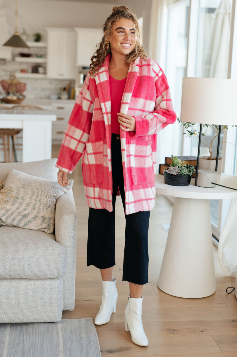 Passion in Plaid Coat in Pink - Maple Row Boutique 