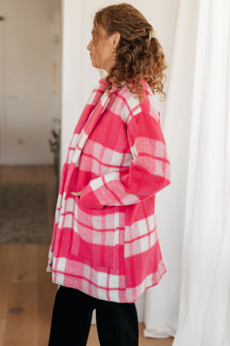 Passion in Plaid Coat in Pink - Maple Row Boutique 