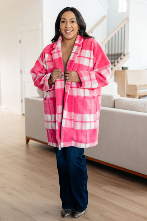 Passion in Plaid Coat in Pink - Maple Row Boutique 
