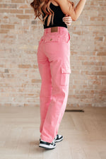 Peggy High Rise Cargo Straight Jeans in Pink - Maple Row Boutique 