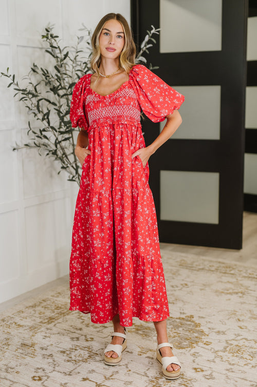 Petals & Promises V-Neck Dress in Red Multi - Maple Row Boutique