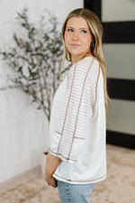 Preoccupied Striped Sleeve Top in Tan - Maple Row Boutique