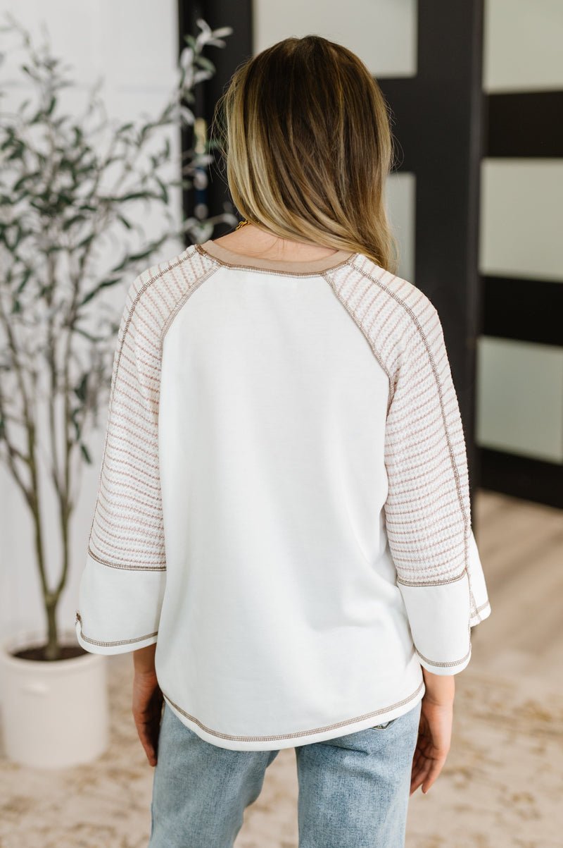 Preoccupied Striped Sleeve Top in Tan - Maple Row Boutique