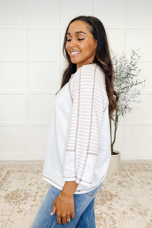 Preoccupied Striped Sleeve Top in Tan - Maple Row Boutique