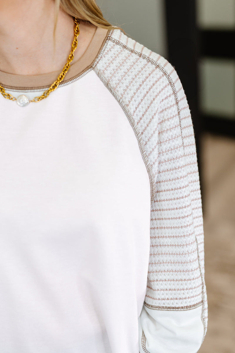 Preoccupied Striped Sleeve Top in Tan - Maple Row Boutique