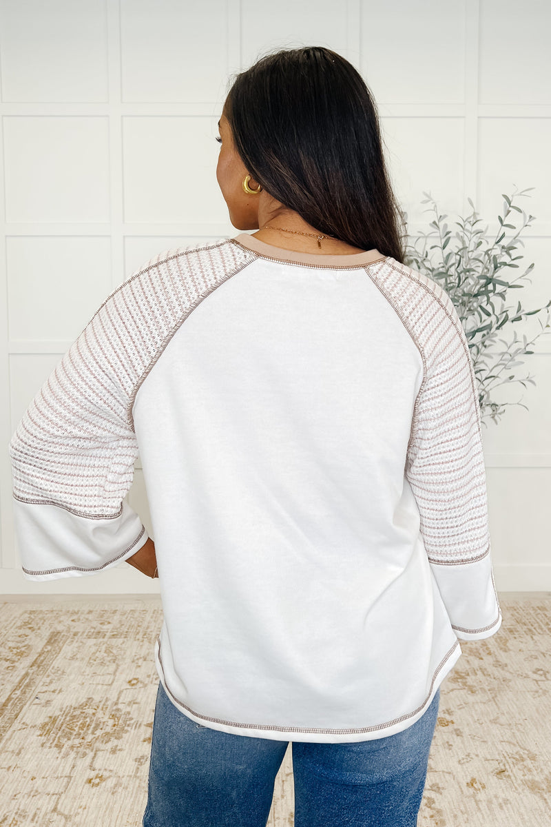 Preoccupied Striped Sleeve Top in Tan - Maple Row Boutique