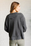 Quick Fix Mineral Wash Crew Neck Pullover in Black - Maple Row Boutique 