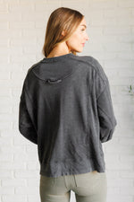 Quick Fix Mineral Wash Crew Neck Pullover in Black - Maple Row Boutique 