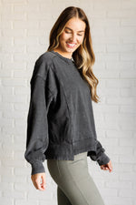 Quick Fix Mineral Wash Crew Neck Pullover in Black - Maple Row Boutique 