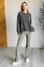 Quick Fix Mineral Wash Crew Neck Pullover in Black - Maple Row Boutique 