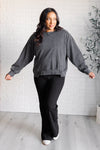 Quick Fix Mineral Wash Crew Neck Pullover in Black - Maple Row Boutique 