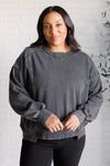 Quick Fix Mineral Wash Crew Neck Pullover in Black - Maple Row Boutique 