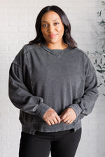 Quick Fix Mineral Wash Crew Neck Pullover in Black - Maple Row Boutique 