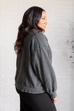 Quick Fix Mineral Wash Crew Neck Pullover in Black - Maple Row Boutique 