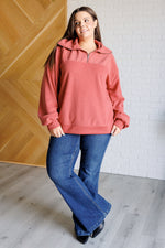 Quite the Impression Half Zip Pullover in Rust - Maple Row Boutique 