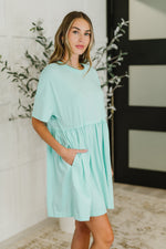 PREORDER: Relaxed Drop Shoulder Dress in Aqua - Maple Row Boutique