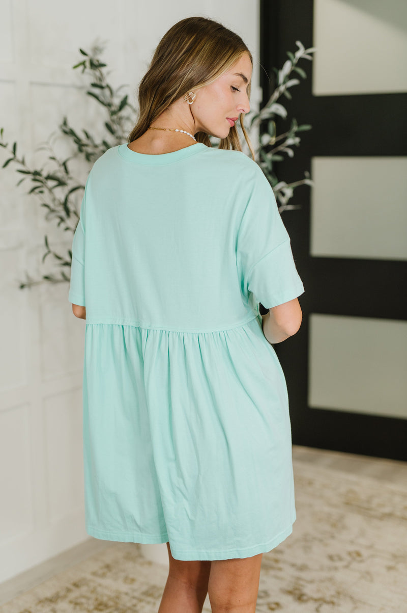 PREORDER: Relaxed Drop Shoulder Dress in Aqua - Maple Row Boutique