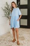 PREORDER: Relaxed Drop Shoulder Dress in Light Blue - Maple Row Boutique