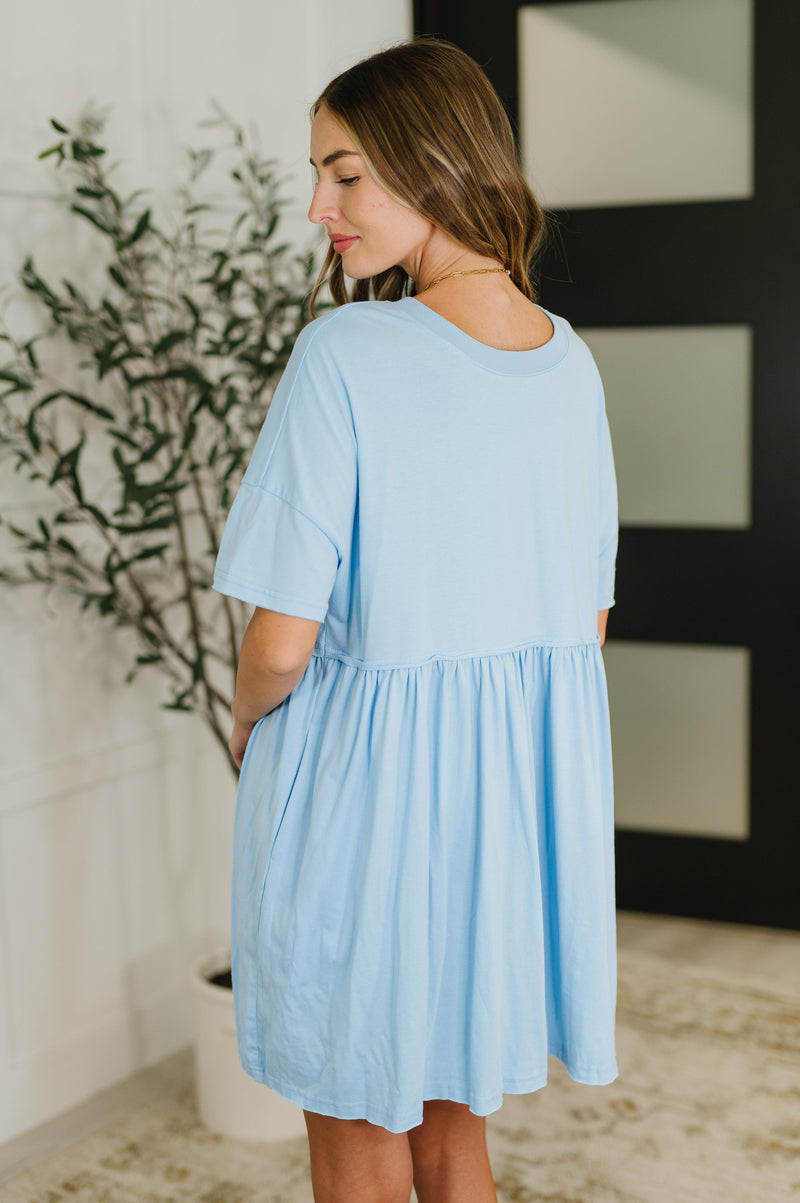 PREORDER: Relaxed Drop Shoulder Dress in Light Blue - Maple Row Boutique