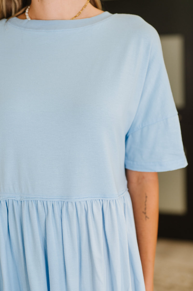 PREORDER: Relaxed Drop Shoulder Dress in Light Blue - Maple Row Boutique