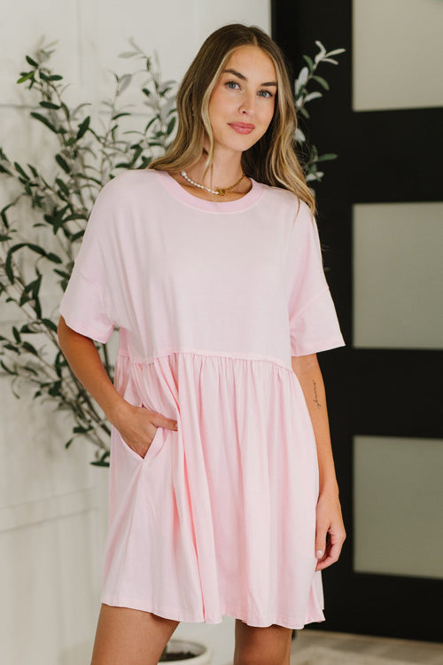 PREORDER: Relaxed Drop Shoulder Dress in Light Pink - Maple Row Boutique