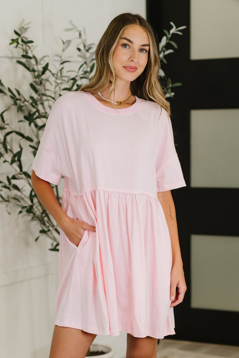 PREORDER: Relaxed Drop Shoulder Dress in Light Pink - Maple Row Boutique
