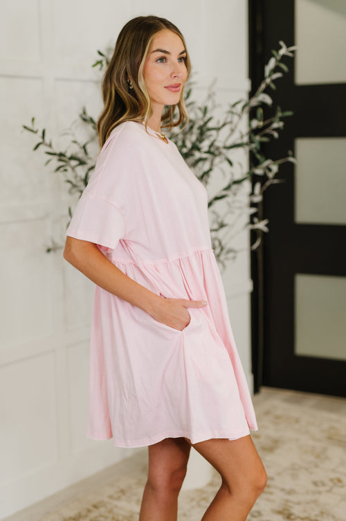 PREORDER: Relaxed Drop Shoulder Dress in Light Pink - Maple Row Boutique