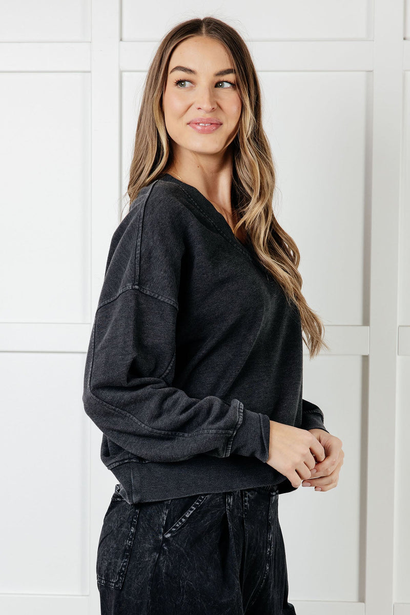 Rep Ready Mineral Wash French Terry Pullover in Black - Maple Row Boutique