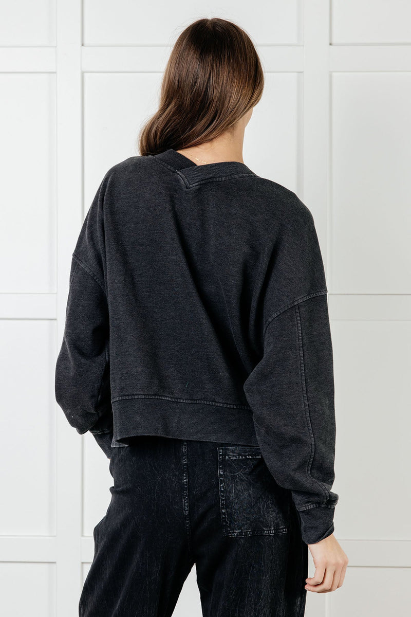 Rep Ready Mineral Wash French Terry Pullover in Black - Maple Row Boutique