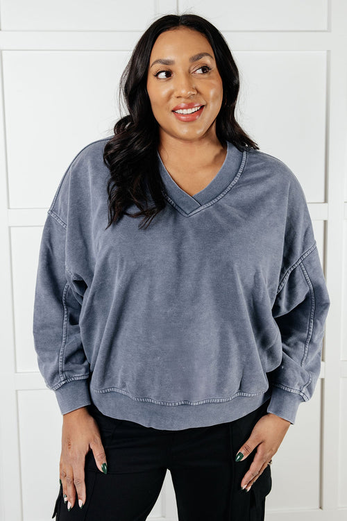 Rep Ready Mineral Wash French Terry Pullover in Blue - Maple Row Boutique