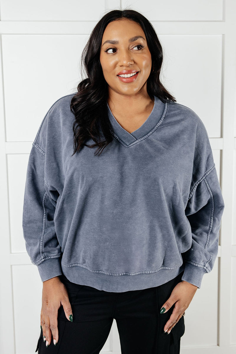 Rep Ready Mineral Wash French Terry Pullover in Blue - Maple Row Boutique