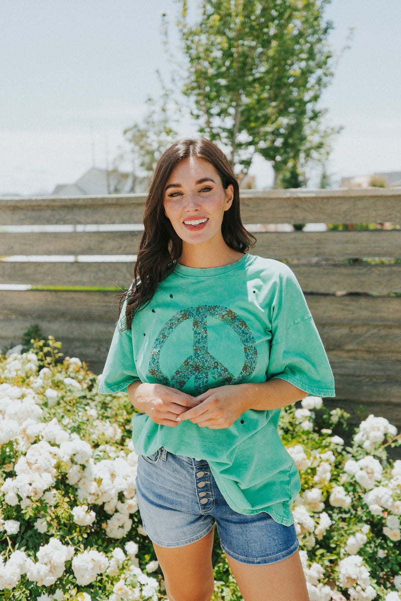 Peace Sign Evergreen Graphic Tee - Maple Row Boutique 
