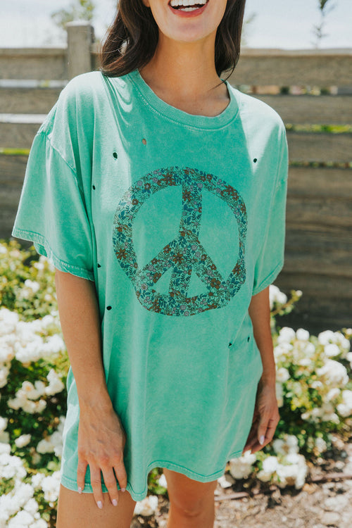 Peace Sign Evergreen Graphic Tee - Maple Row Boutique 