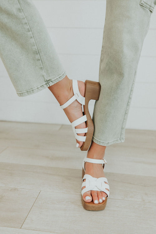 Sky Is The Limit Wood Heeled Sandals - Maple Row Boutique 