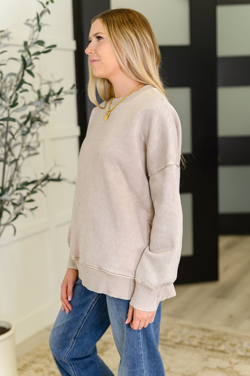 Safe and Secure Mineral Wash Pullover in Ash Mocha - Maple Row Boutique