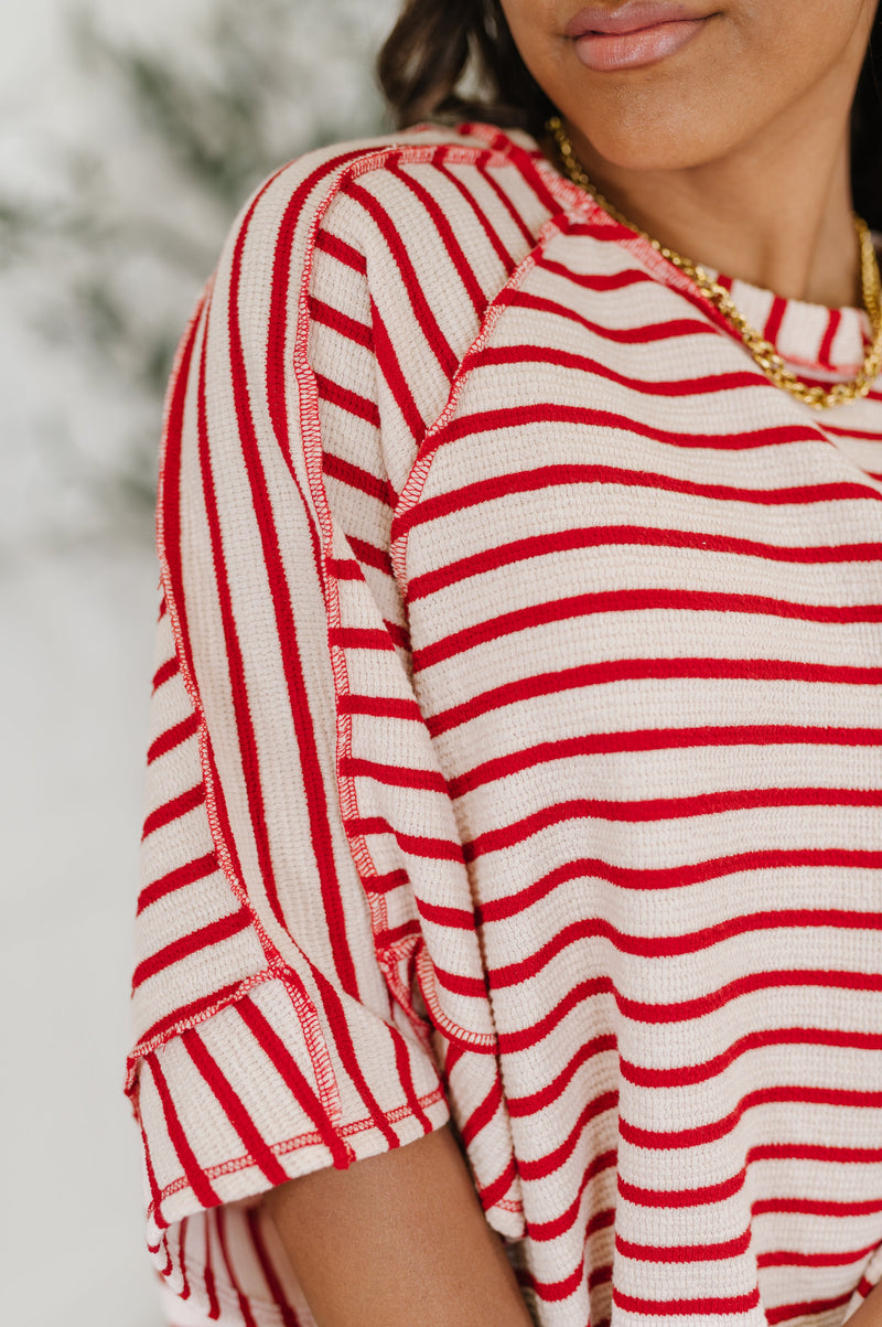 Sass in Session Relaxed Top in Cream Red - Maple Row Boutique
