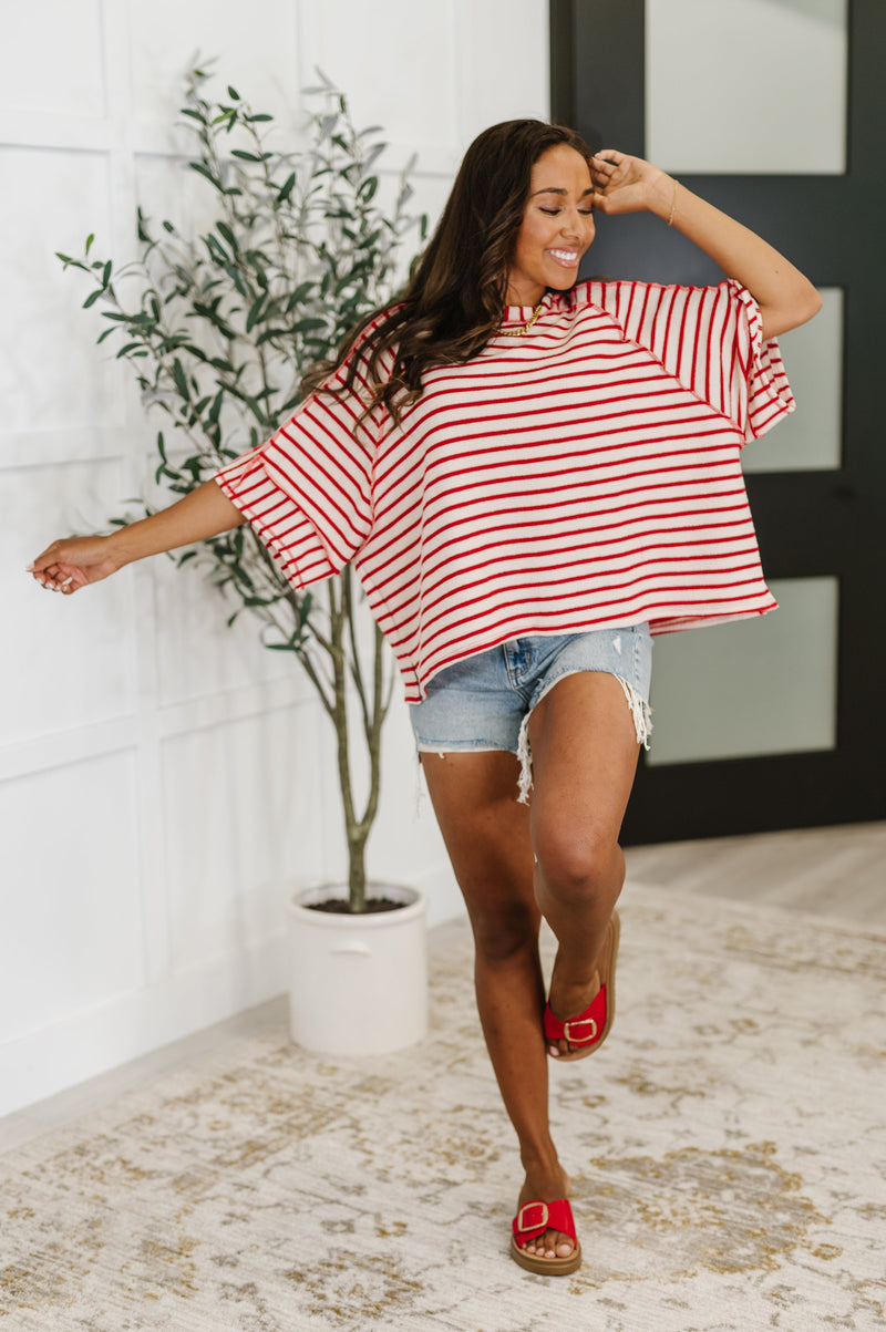 Sass in Session Relaxed Top in Cream Red - Maple Row Boutique