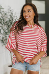 Sass in Session Relaxed Top in Cream Red - Maple Row Boutique