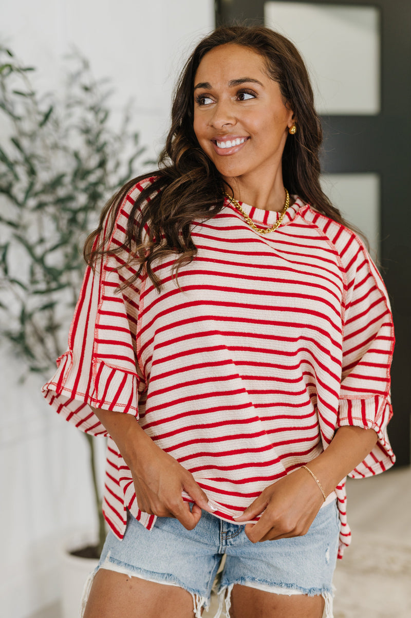 Sass in Session Relaxed Top in Cream Red - Maple Row Boutique