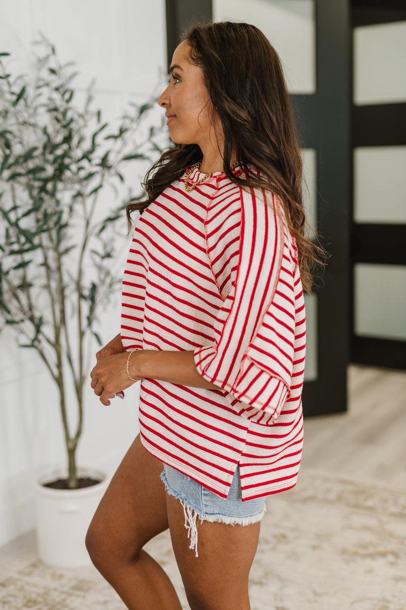 Sass in Session Relaxed Top in Cream Red - Maple Row Boutique