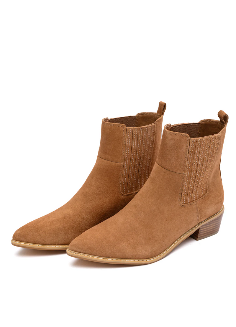 Leonor Suede Ankle Boot in Tan - Maple Row Boutique