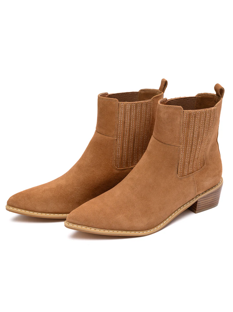 Leonor Suede Ankle Boot in Tan - Maple Row Boutique