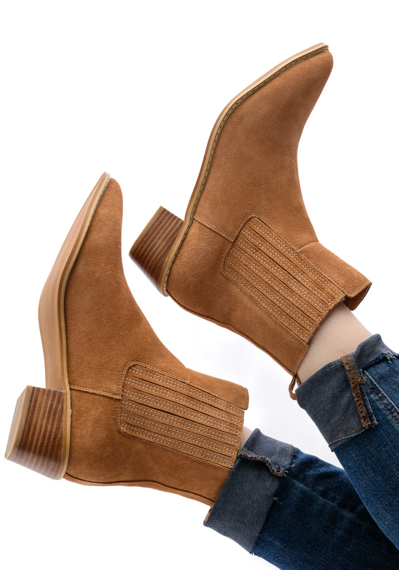 Leonor Suede Ankle Boot in Tan - Maple Row Boutique