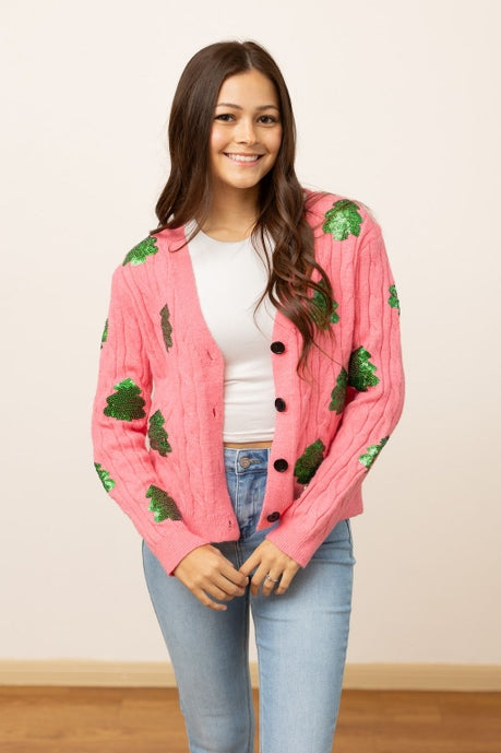 Sequin Trees Cardigan - Maple Row Boutique