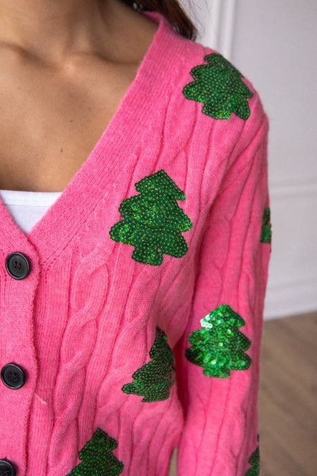Sequin Trees Cardigan - Maple Row Boutique